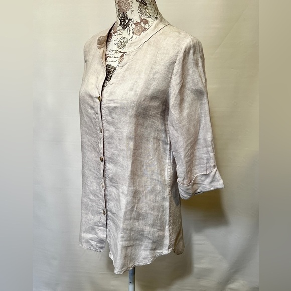 LUNGO L’ARNO Beige Linen long sleeve top size S. - Picture 2 of 13